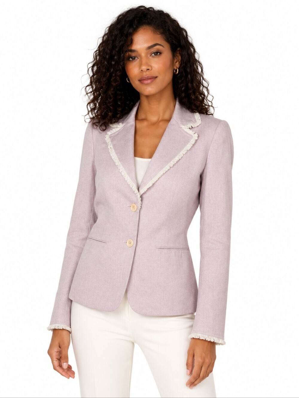BCBGMAXAZRIA Pink Cotton Blazer Size 4 Frayed Trim Tailored Jacket